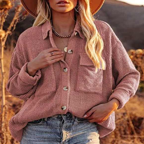 Amazon Jackets & Blazers - Corduroy Long Sleeve Button Down Shacket / Jacket in Pink